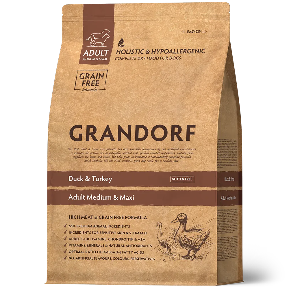 GRANDORF DOG Duck&Turkey MED&MAXI (утка с индейкой для собак средних и крупных пород) 3 кг.