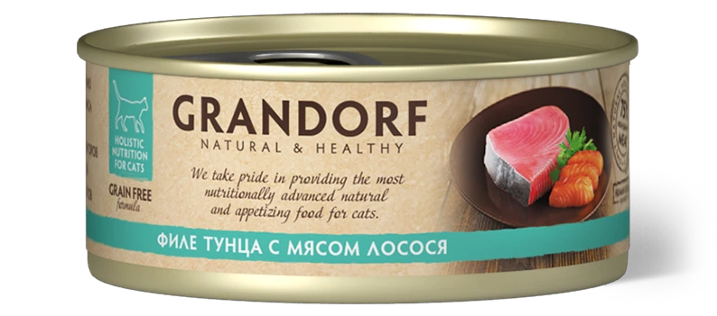 Консервы для кошек GRANDORF Филе тунца с мясом лосося 70 гр.