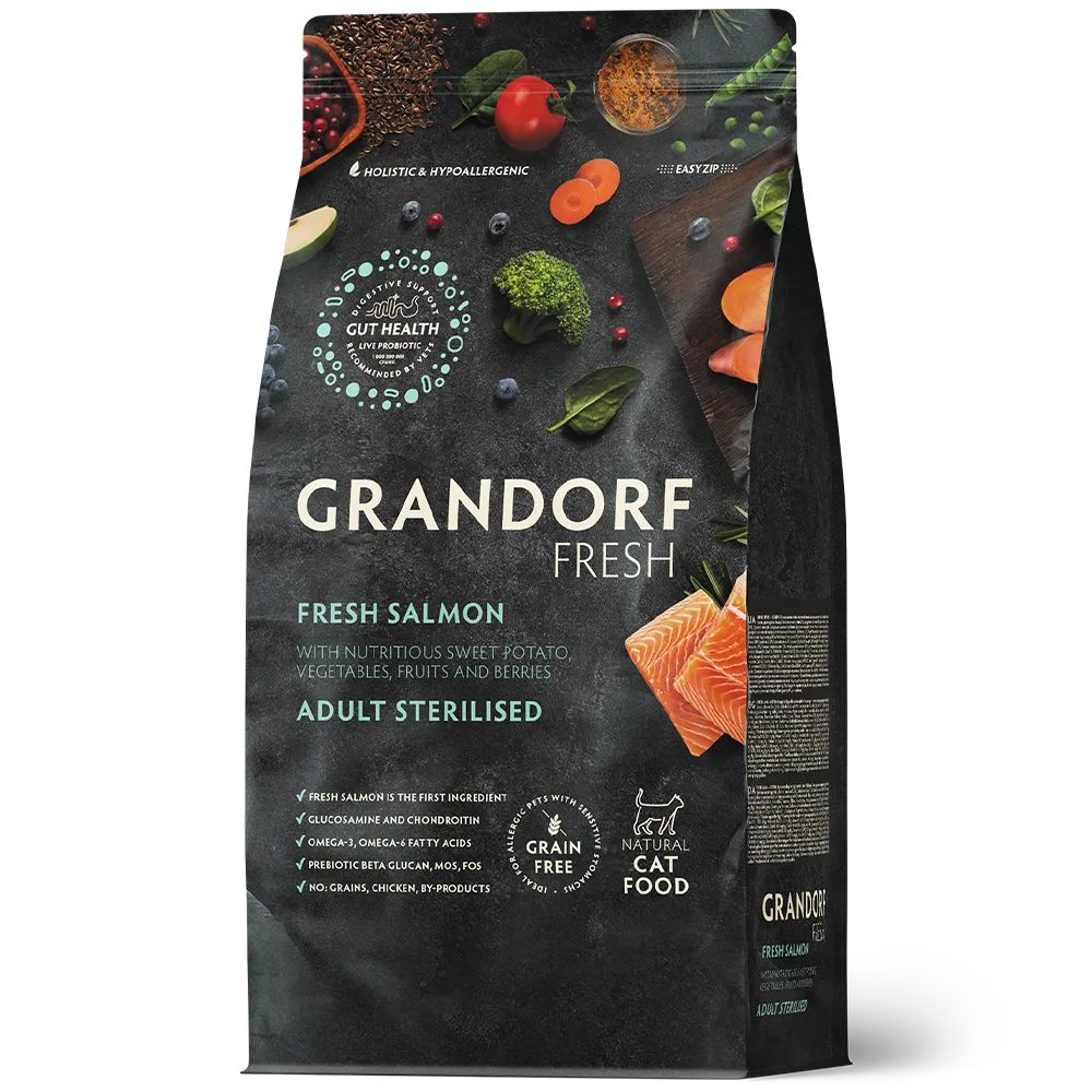 GRANDORF Fresh Cat STERILISED Salmon&Sweet Potato (Свежее филе лосося с бататом для стерилизованных кошек) 400 г