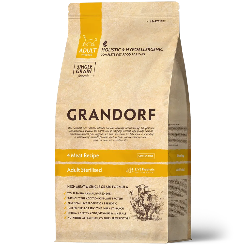 GRANDORF CAT 4 Meat PROBIOTIC STERILISED (4 мяса с пробиотиками для стерилизованных кошек) 2 кг.