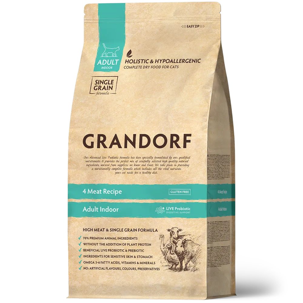 GRANDORF CAT 4 Meat PROBIOTIC INDOOR (4 мяса с пробиотиками для кошек) 400 гр.