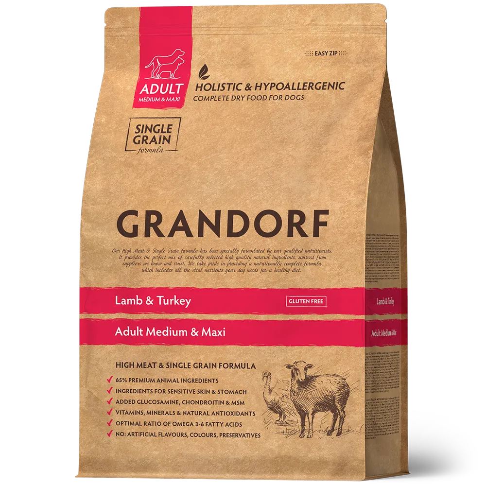 GRANDORF DOG Lamb&Turkey MED&MAXI (ягнёнок с индейкой для собак средних и крупных пород)  3 кг.