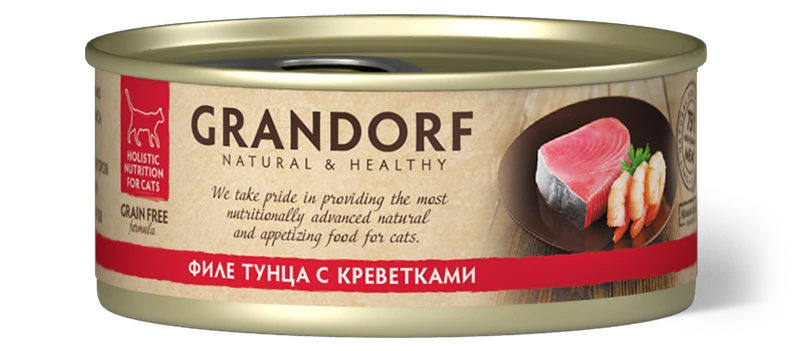 Консервы для кошек GRANDORF Филе тунца с креветками 70 гр.